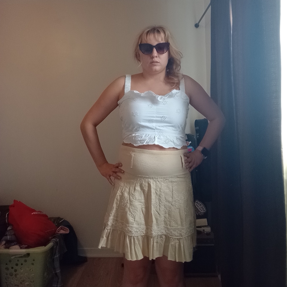 Cream Embroidered Skirt